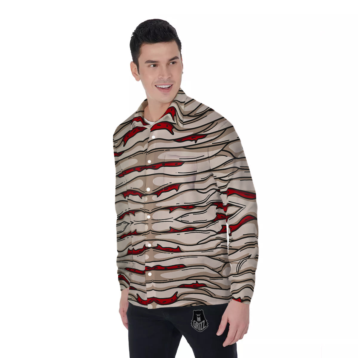Mummy Bandage Print Pattern Men's Long Sleeve Shirts-grizzshop