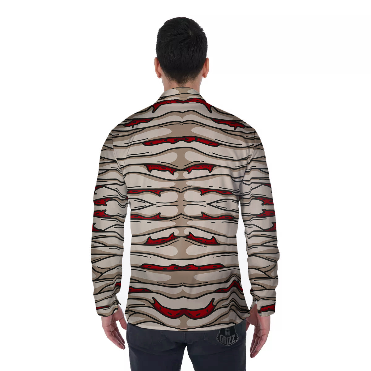 Mummy Bandage Print Pattern Men's Long Sleeve Shirts-grizzshop
