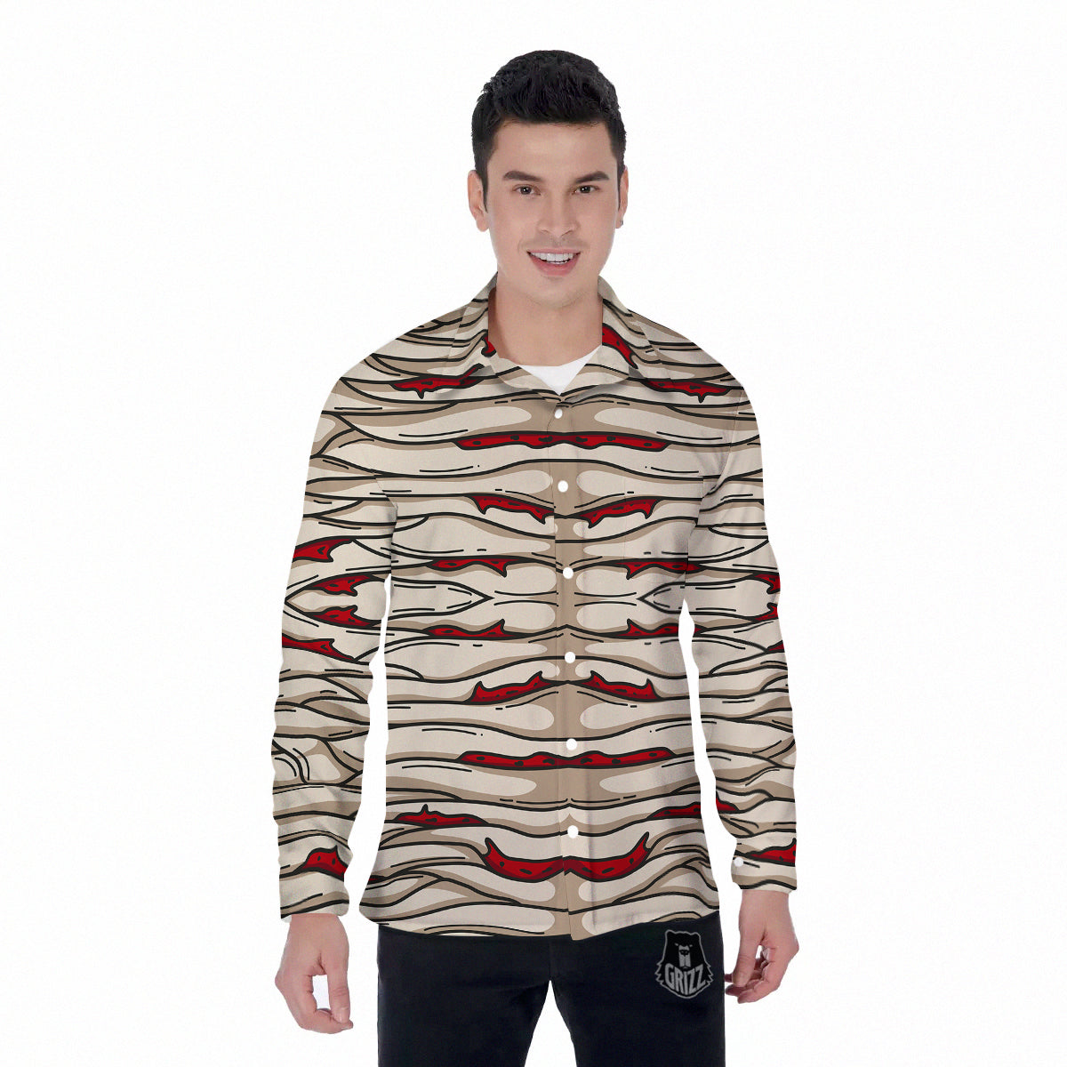 Mummy Bandage Print Pattern Men's Long Sleeve Shirts-grizzshop
