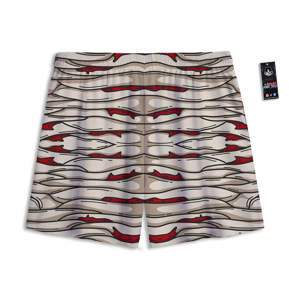Orange And White Grey Black Argyle Print Mesh Shorts