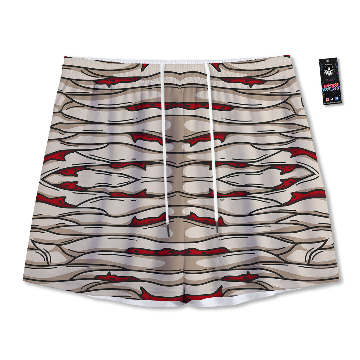 Orange And White Grey Black Argyle Print Mesh Shorts