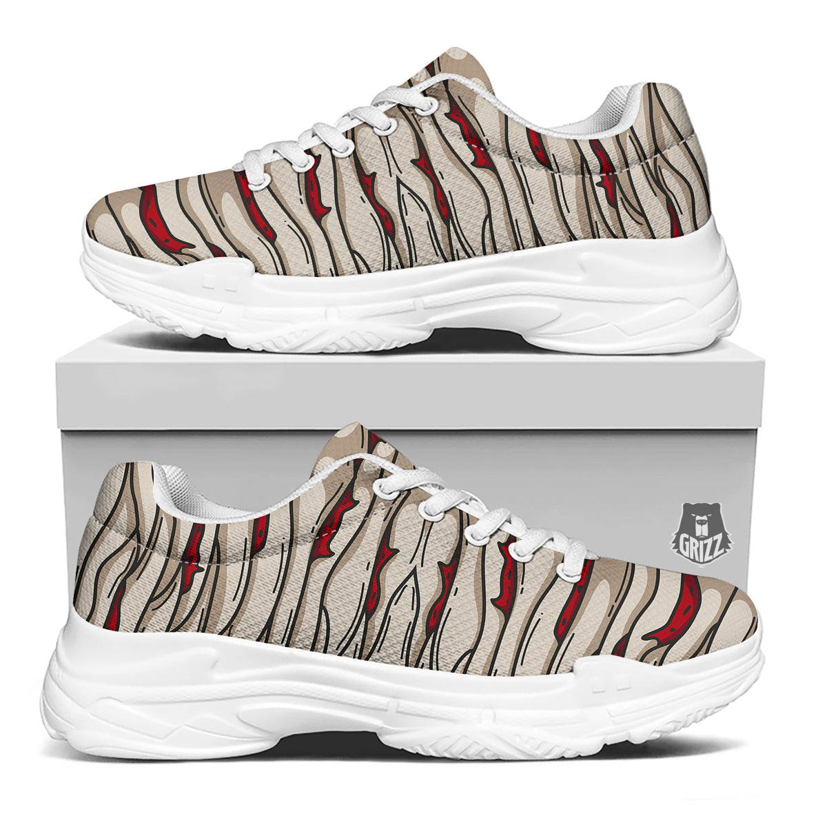 Mummy Bandage Print Pattern White Chunky Shoes-grizzshop