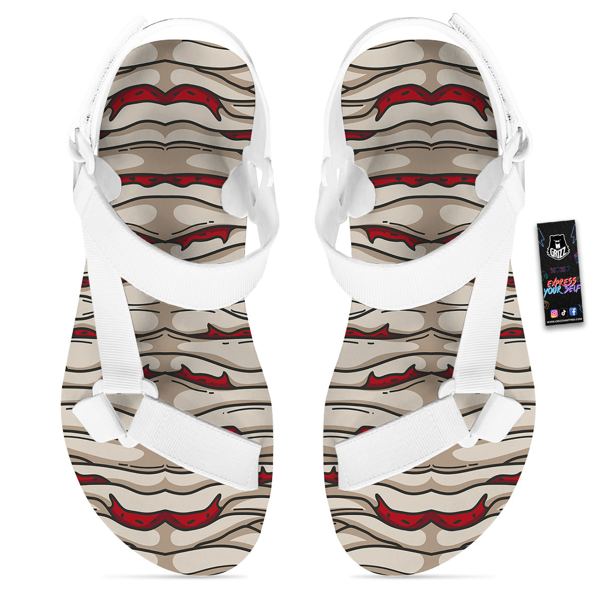 Mummy Bandage Print Pattern White Open Toe Sandals-grizzshop