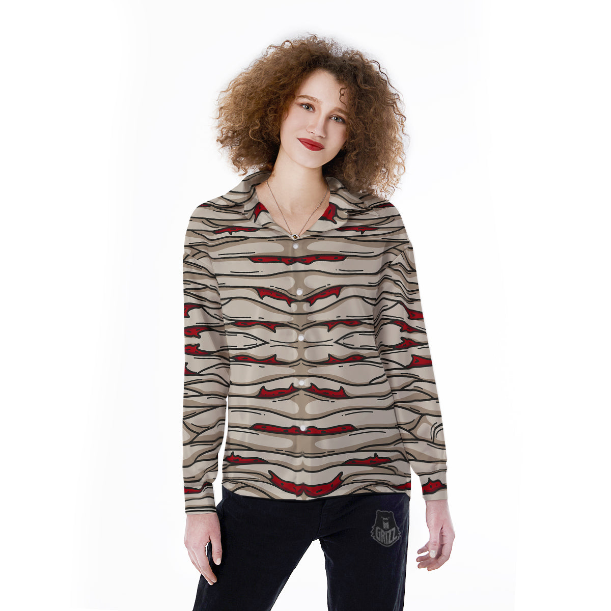 Mummy Bandage Print Pattern Women's Long Sleeve Shirts-grizzshop