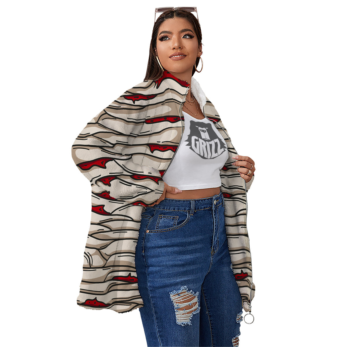 Mummy Bandage Print Pattern Women's Sherpa Jacket-grizzshop