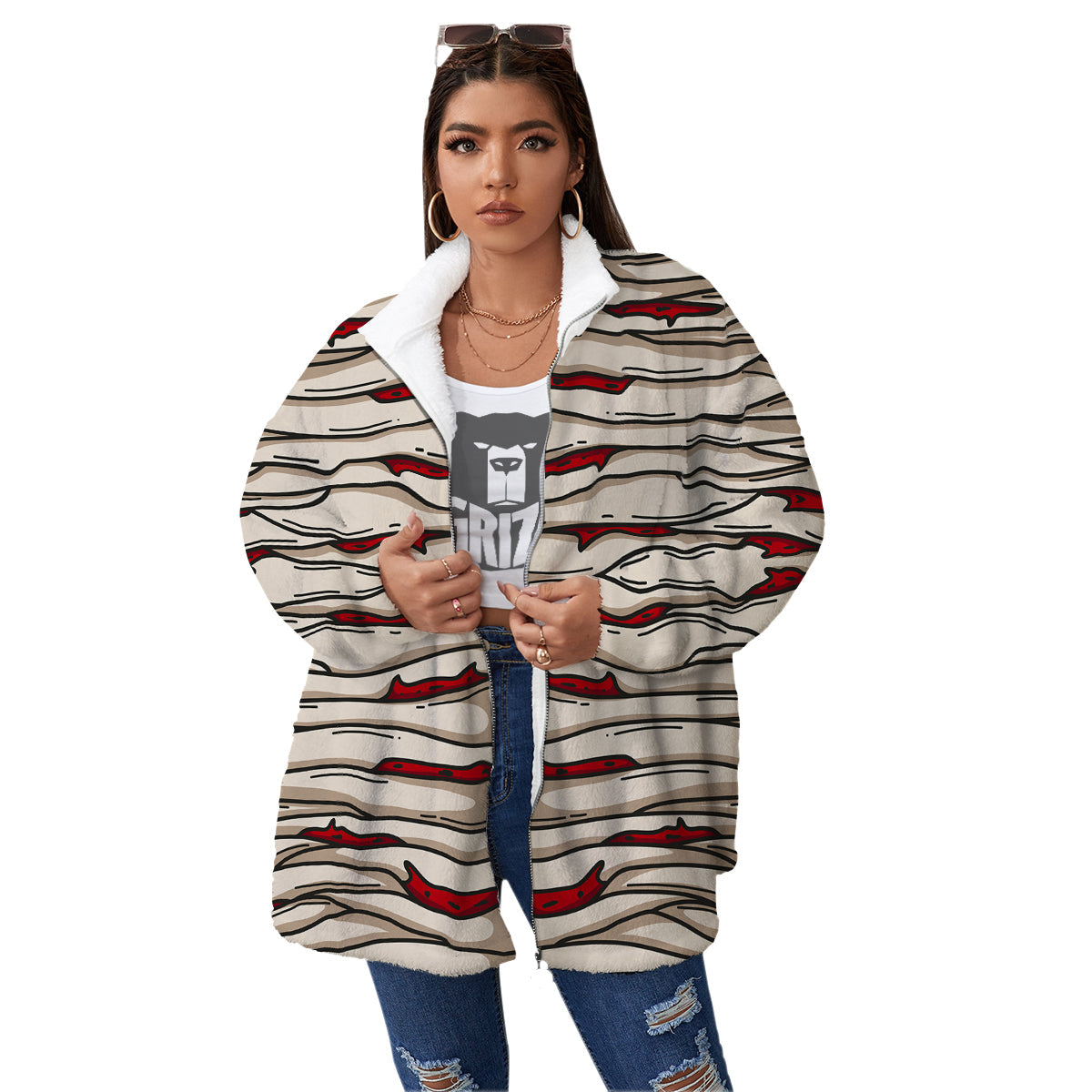 Mummy Bandage Print Pattern Women's Sherpa Jacket-grizzshop