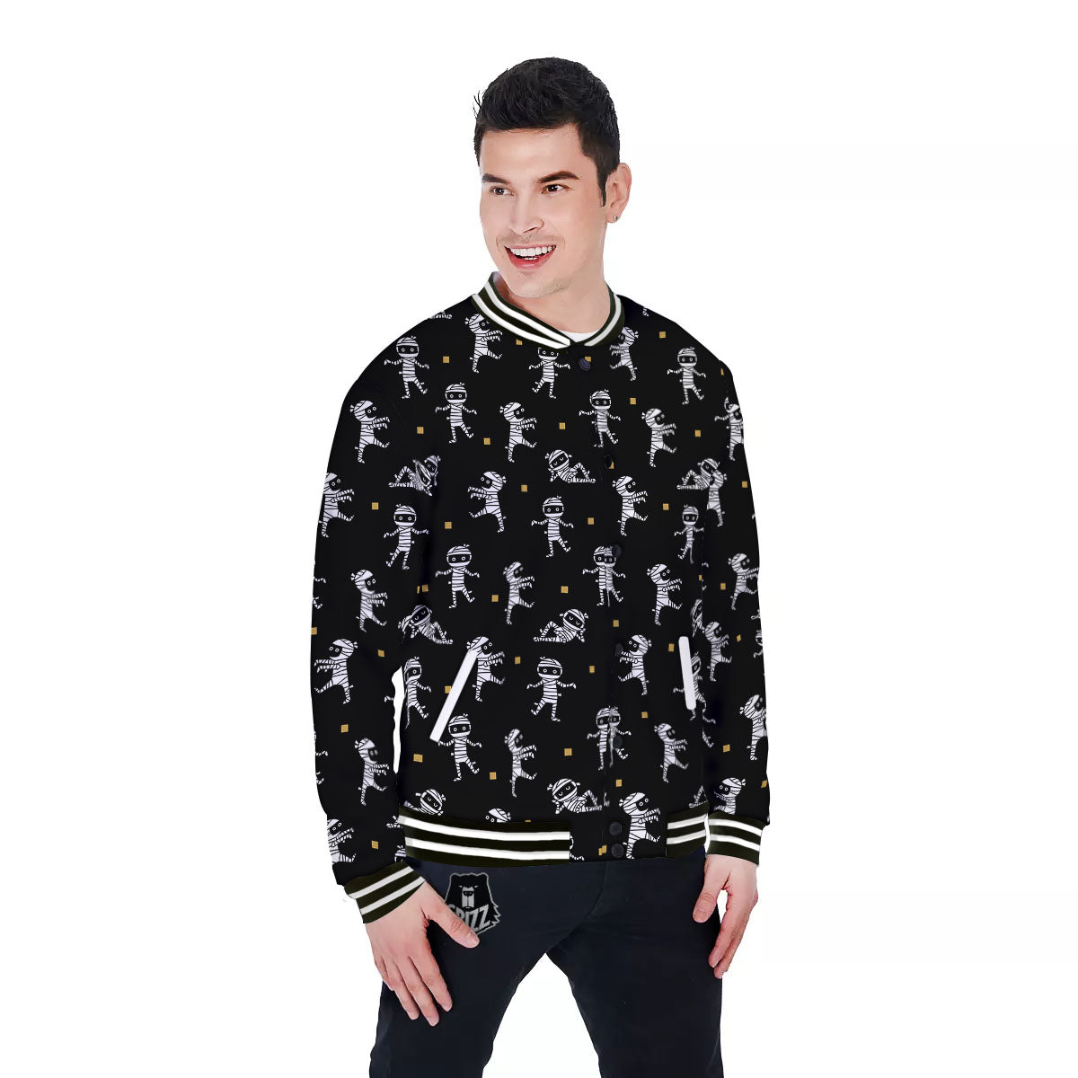 Mummy Cartoon Print Pattern Baseball Jacket-grizzshop