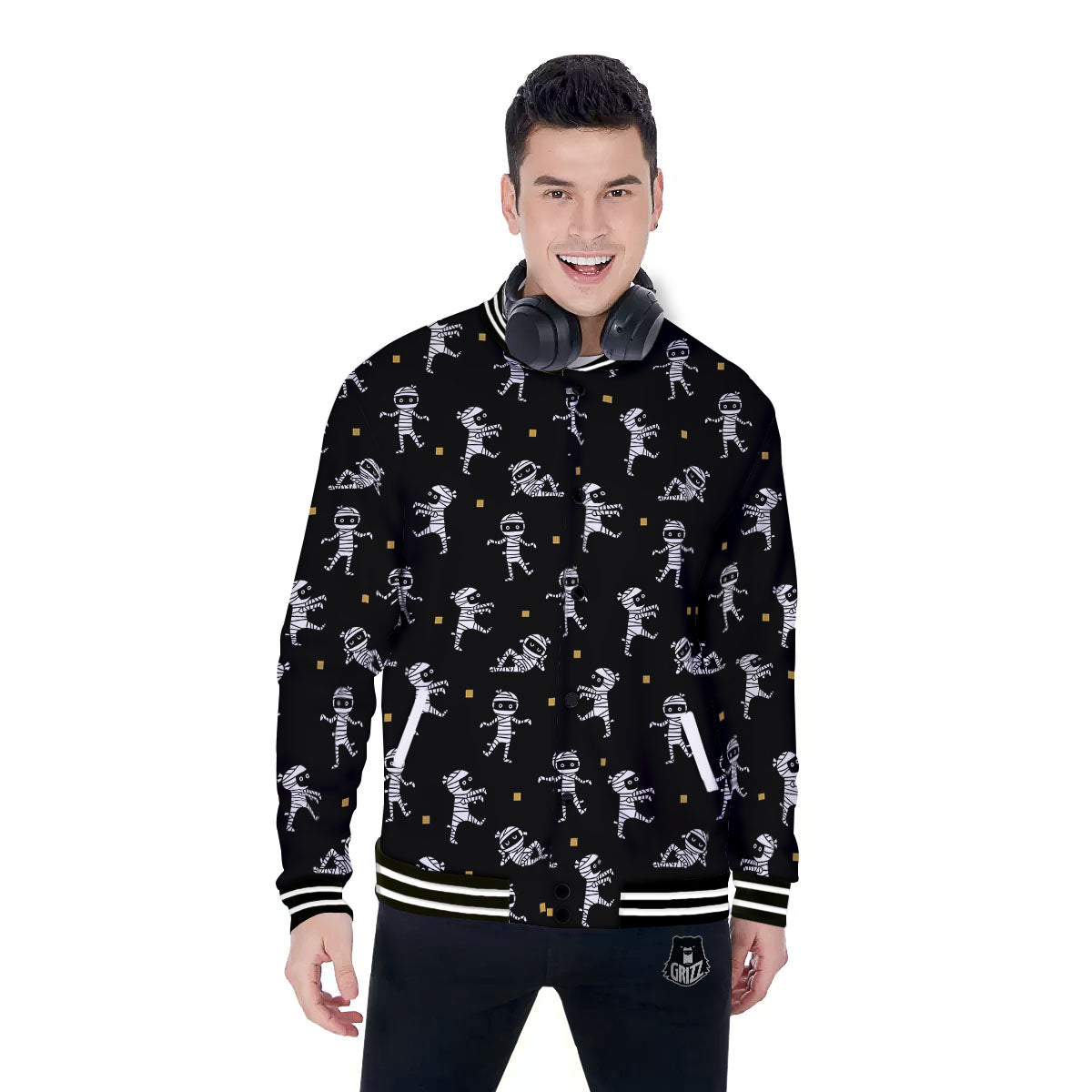 Mummy Cartoon Print Pattern Baseball Jacket-grizzshop