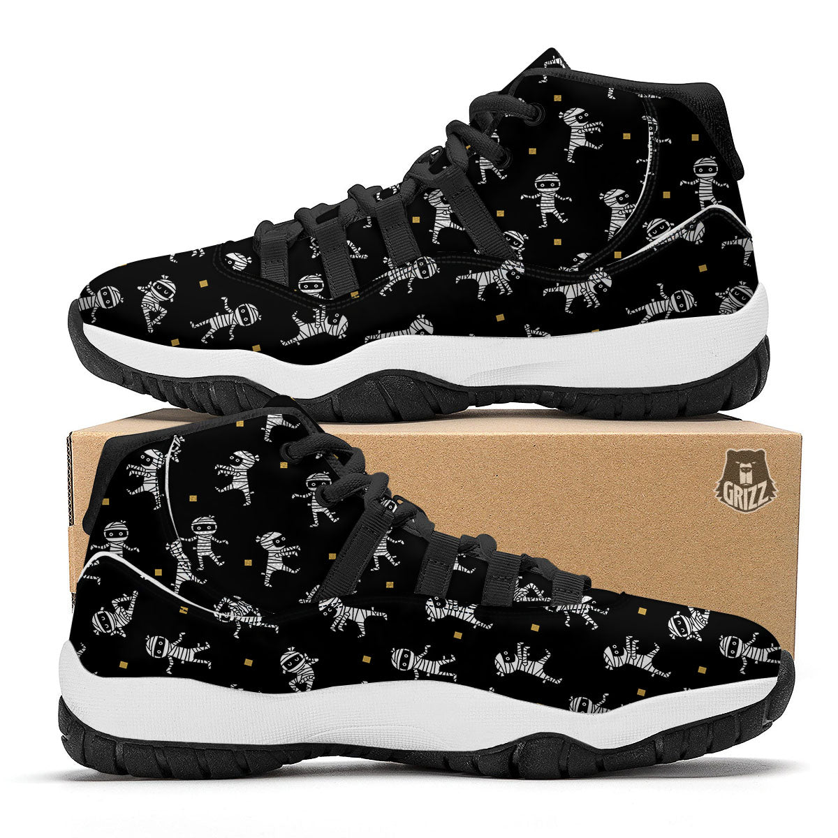 Mummy Cartoon Print Pattern Black Bball Shoes-grizzshop