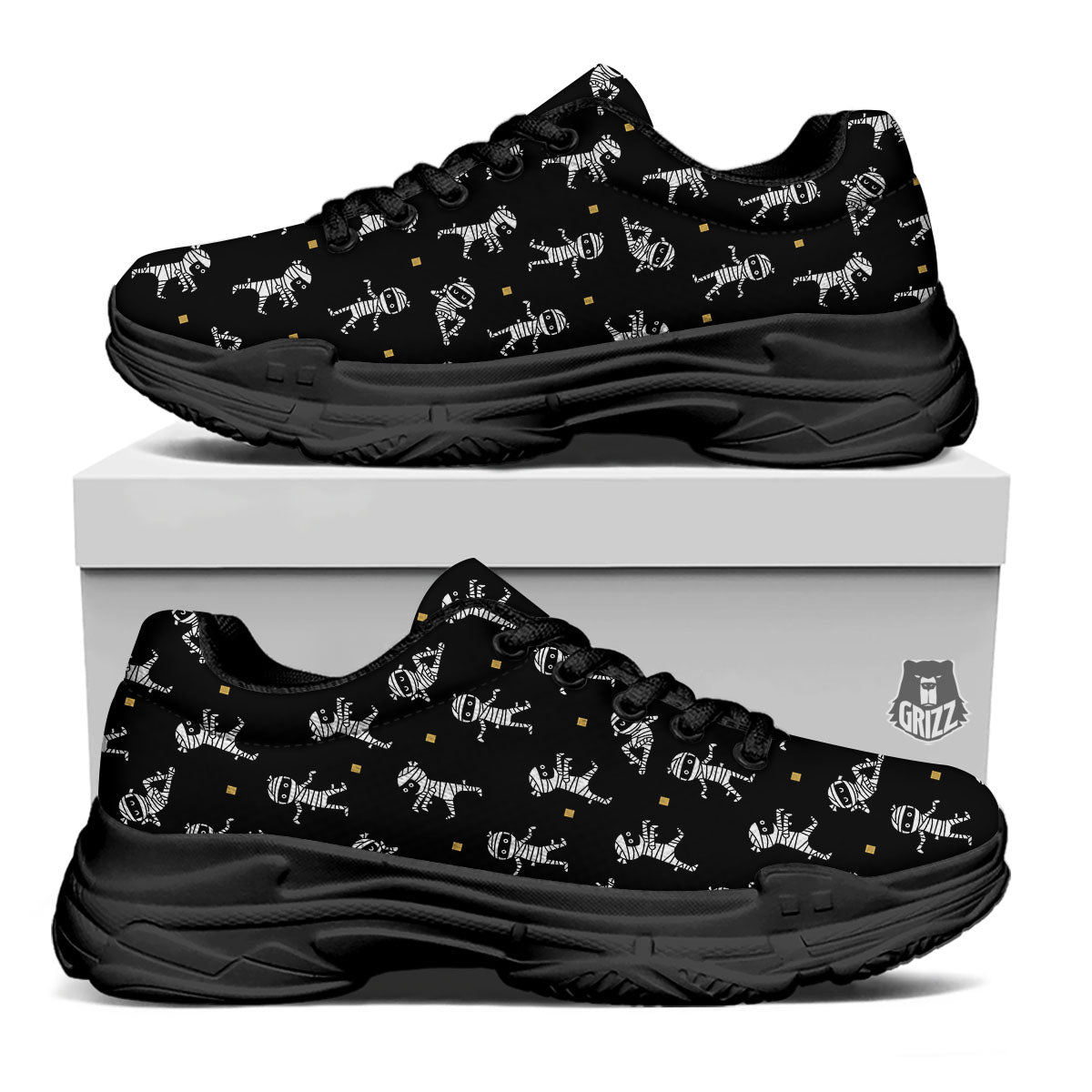 Mummy Cartoon Print Pattern Black Chunky Shoes-grizzshop