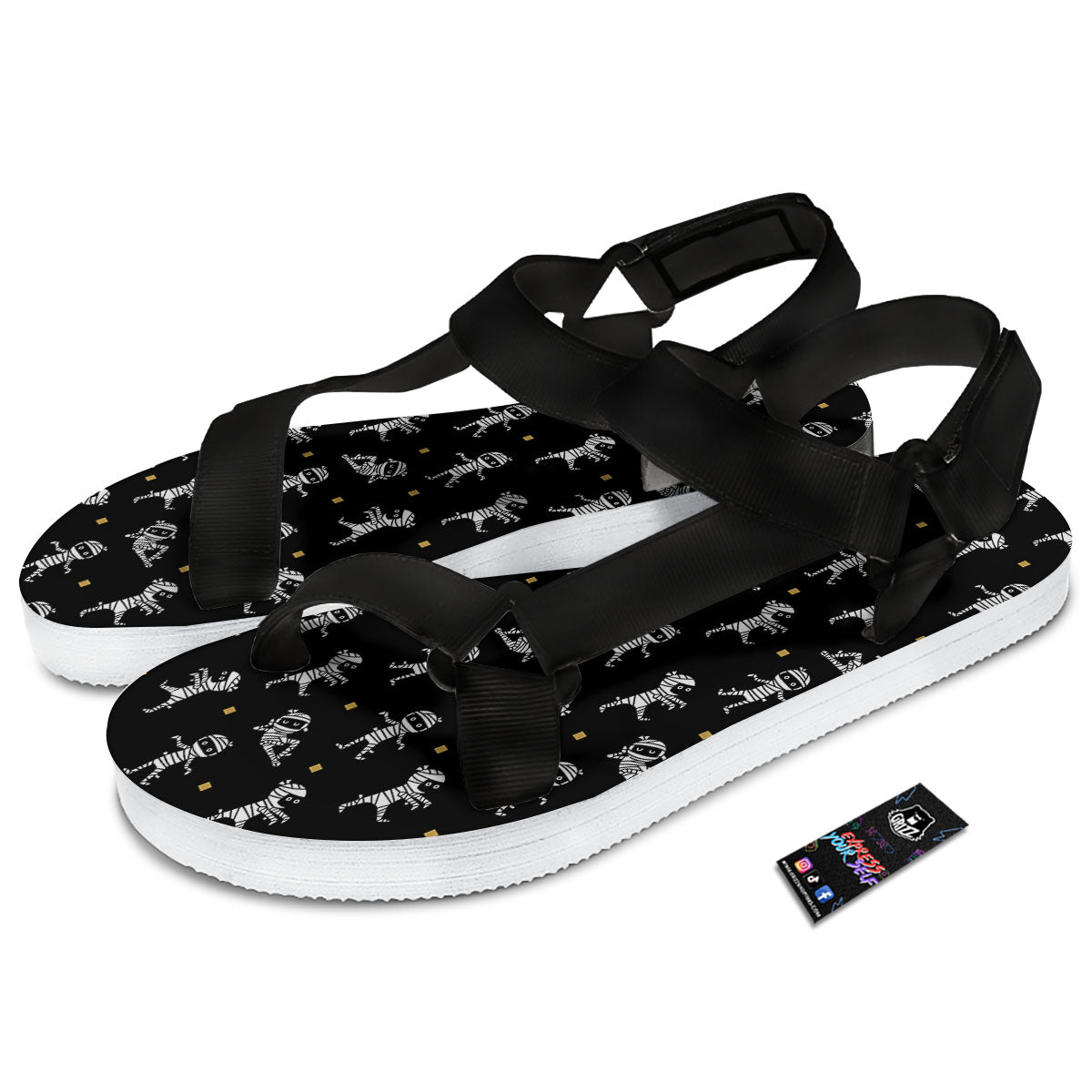 Mummy Cartoon Print Pattern Black Open Toe Sandals-grizzshop