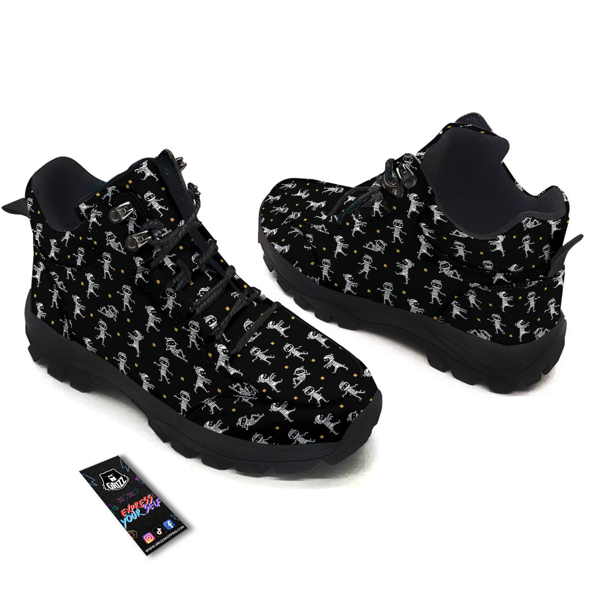Mummy Cartoon Print Pattern Hiking Shoes-grizzshop