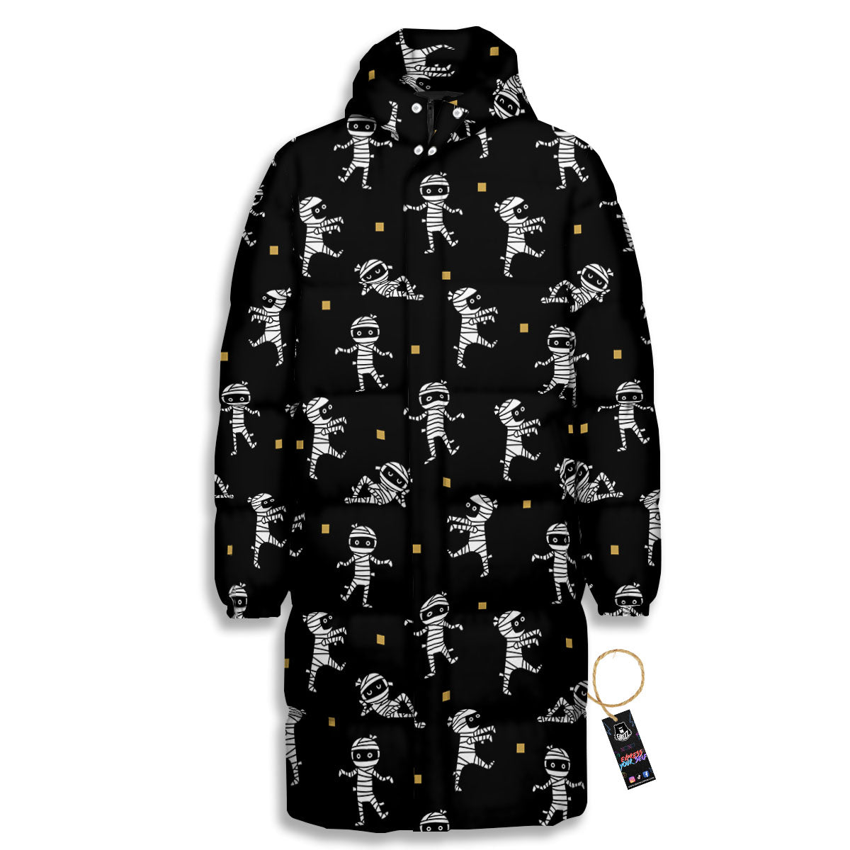Mummy Cartoon Print Pattern Long Down Jacket-grizzshop