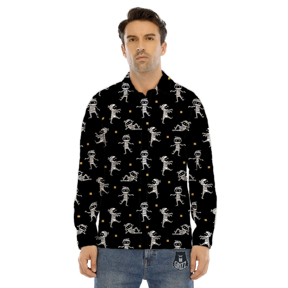 Mummy Cartoon Print Pattern Men's Dress Shirts-grizzshop