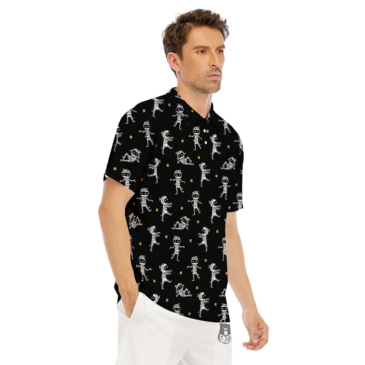 Mummy Cartoon Print Pattern Men's Golf Shirts-grizzshop