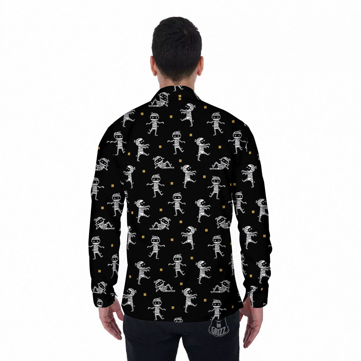Mummy Cartoon Print Pattern Men's Long Sleeve Shirts-grizzshop