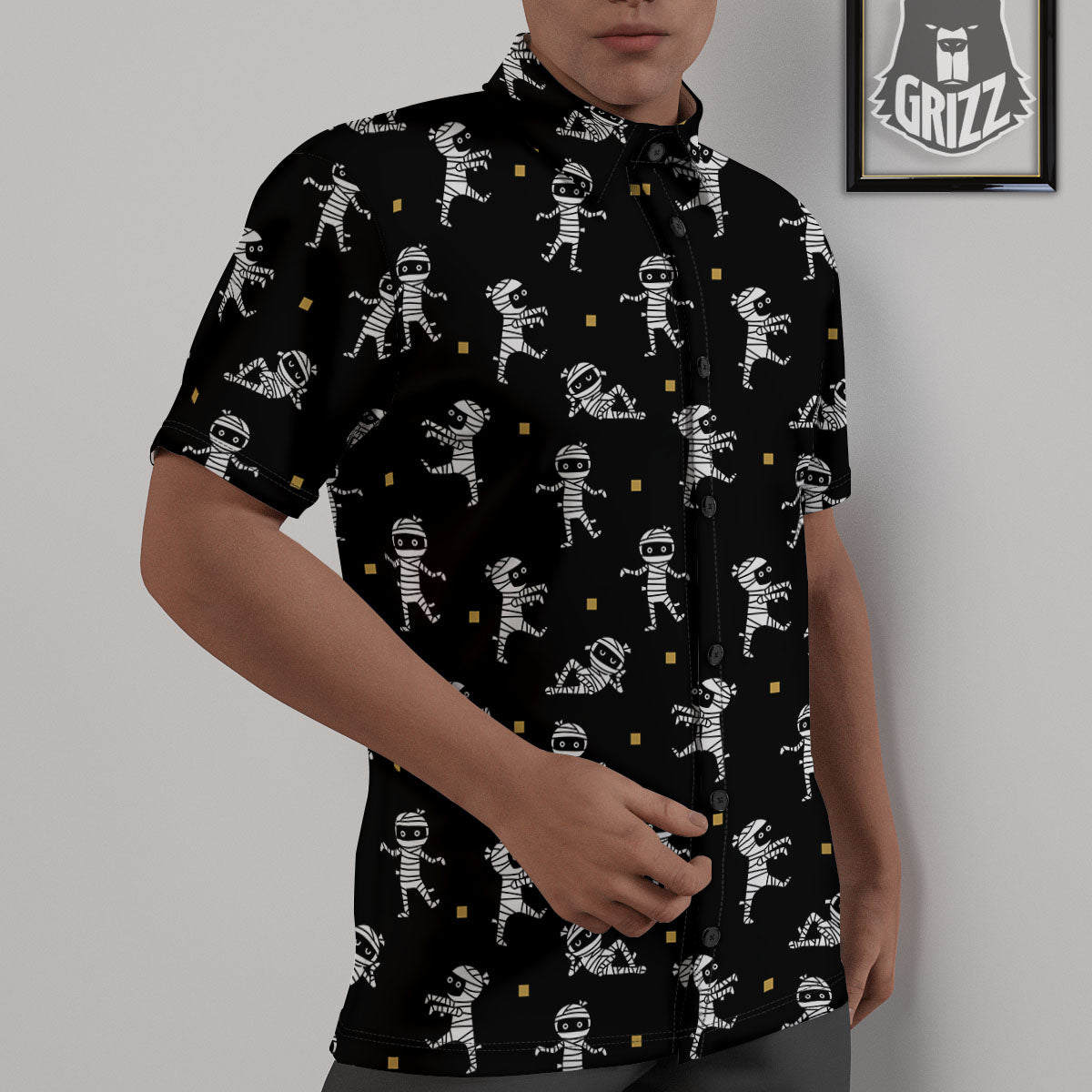 Mummy Cartoon Print Pattern Untucked Shirts-grizzshop