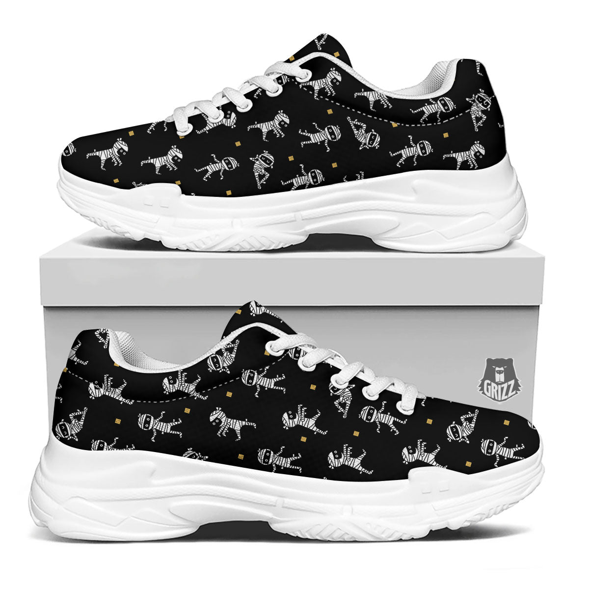 Mummy Cartoon Print Pattern White Chunky Shoes-grizzshop