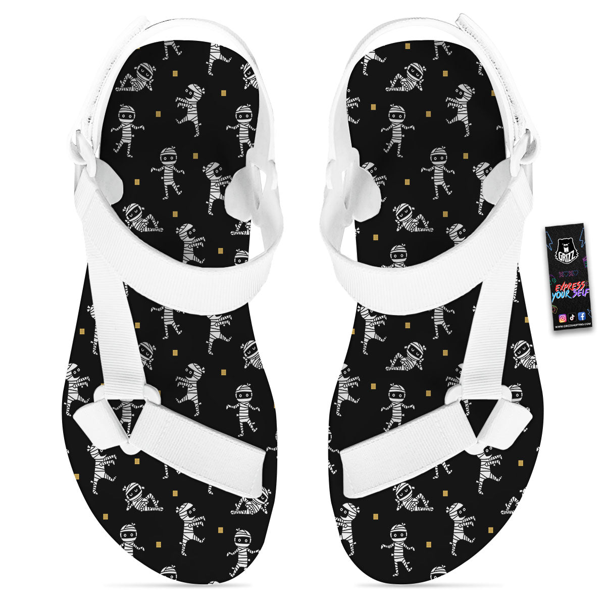Mummy Cartoon Print Pattern White Open Toe Sandals-grizzshop