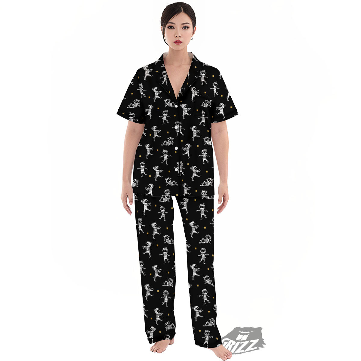 Mummy Cartoon Print Pattern Women's Pajamas Set-grizzshop