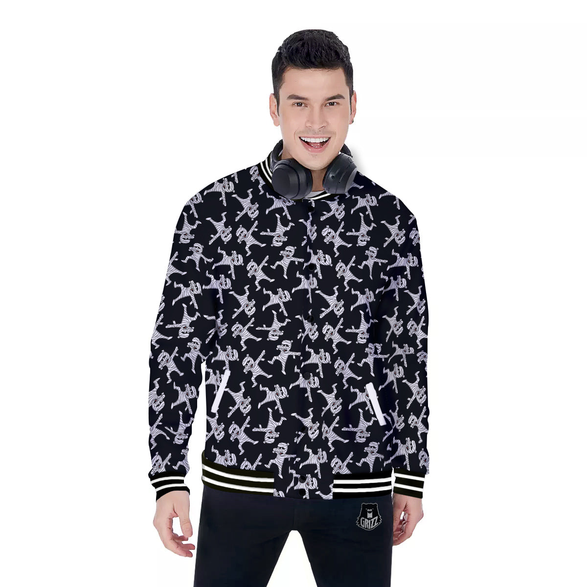 Mummy Cute Print Pattern Baseball Jacket-grizzshop