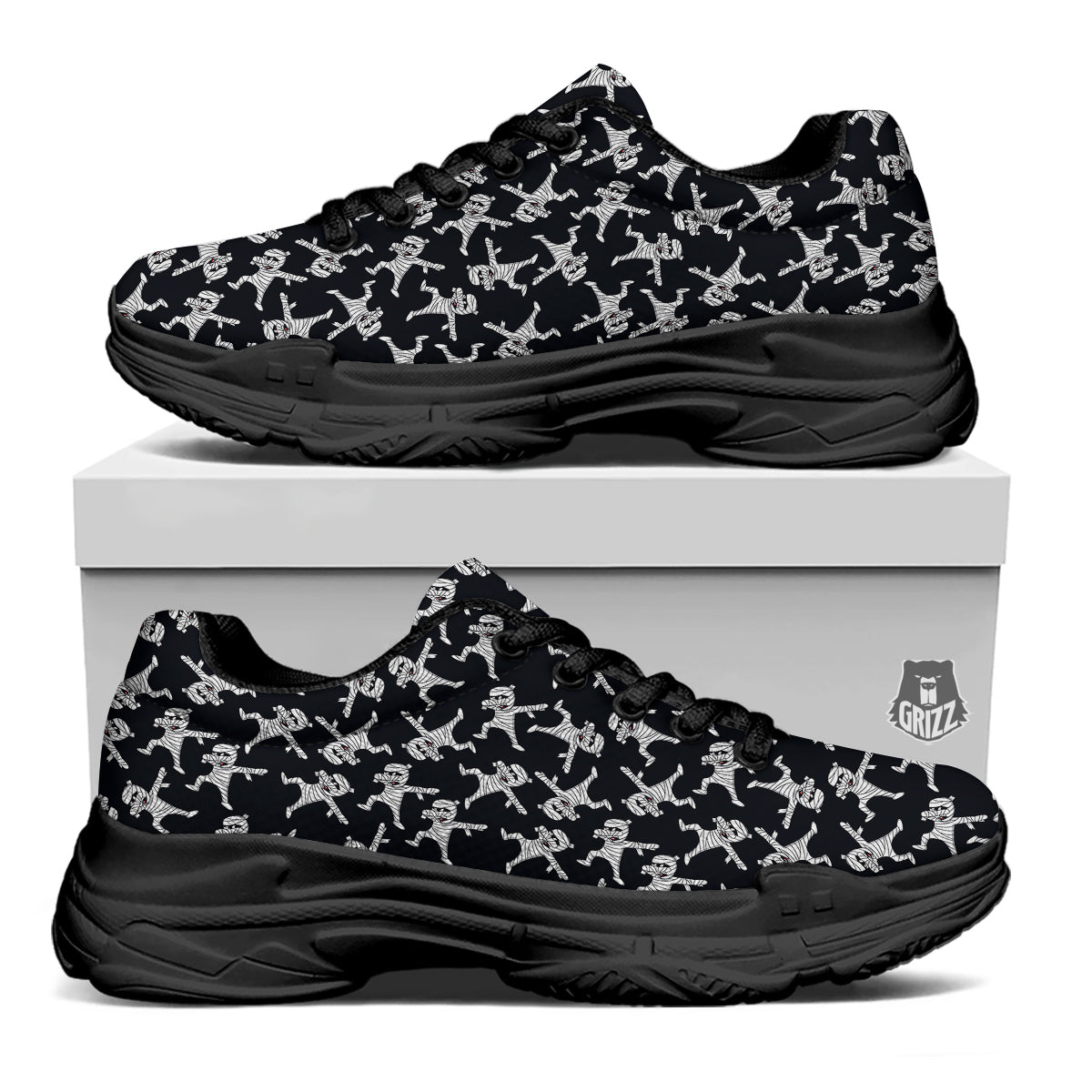 Mummy Cute Print Pattern Black Chunky Shoes-grizzshop