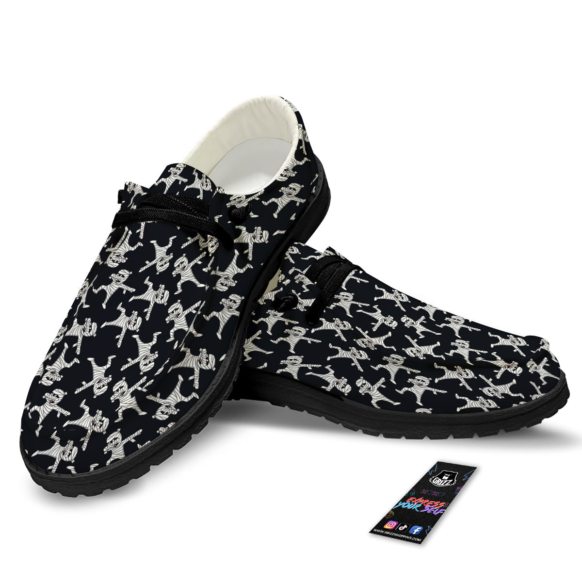 Mummy Cute Print Pattern Black Loafers-grizzshop