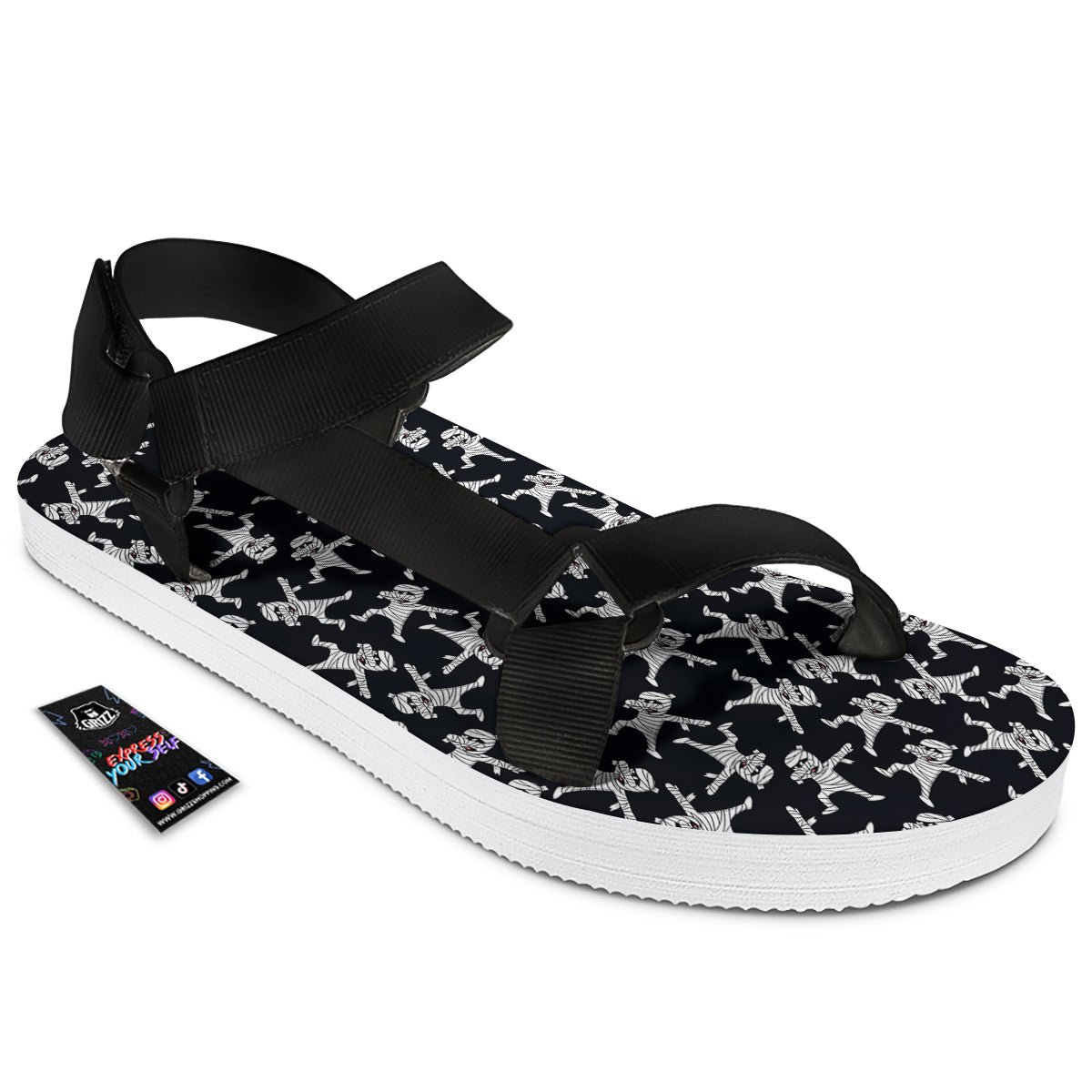 Mummy Cute Print Pattern Black Open Toe Sandals-grizzshop