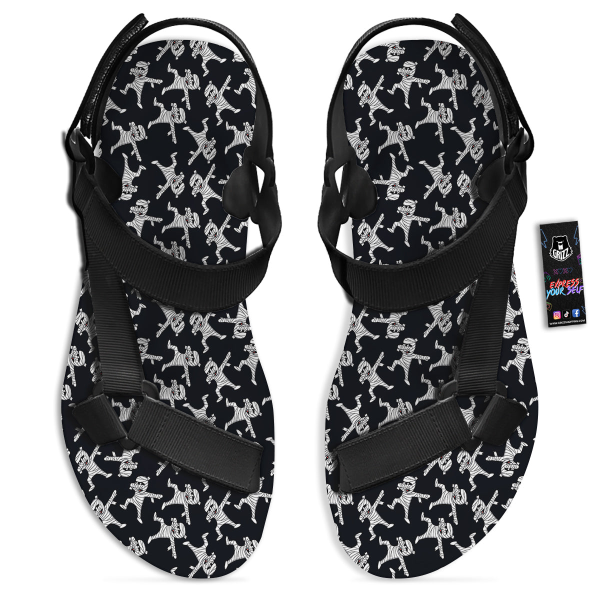 Mummy Cute Print Pattern Black Open Toe Sandals-grizzshop