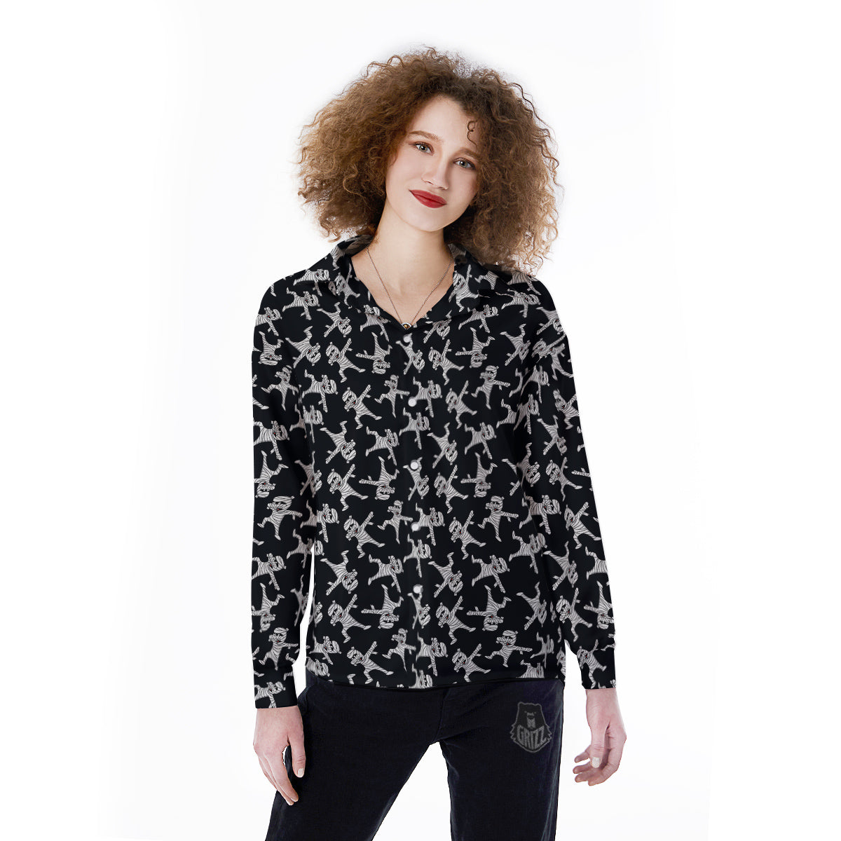 Mummy Cute Print Pattern Women's Long Sleeve Shirts-grizzshop