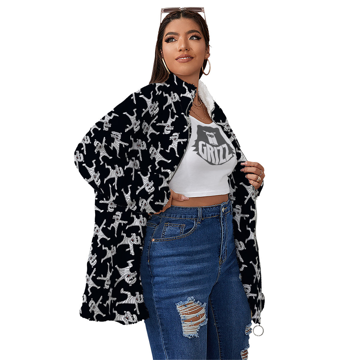 Mummy Cute Print Pattern Women's Sherpa Jacket-grizzshop