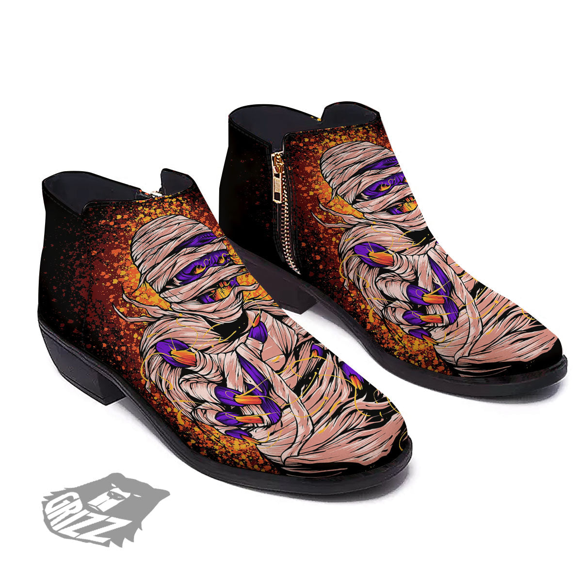Mummy Halloween Print Ankle Boots-grizzshop