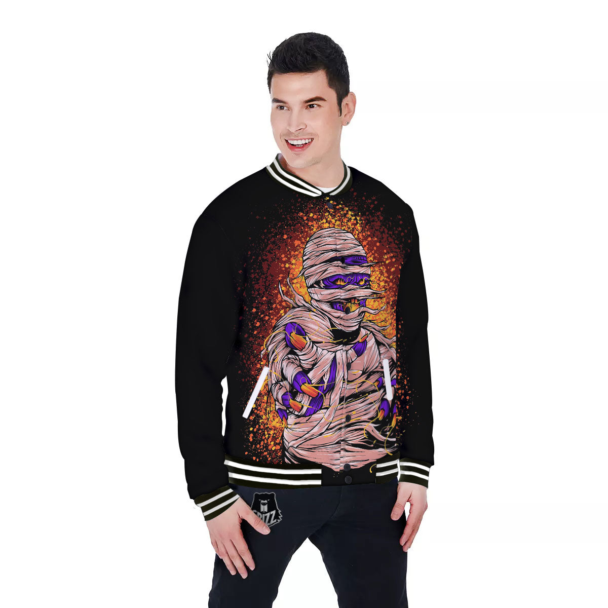 Mummy Halloween Print Baseball Jacket-grizzshop