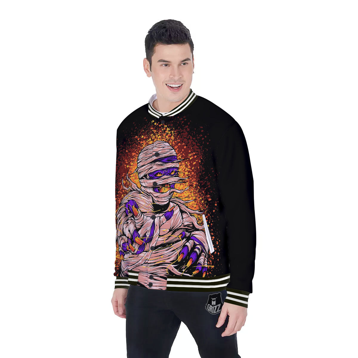 Mummy Halloween Print Baseball Jacket-grizzshop
