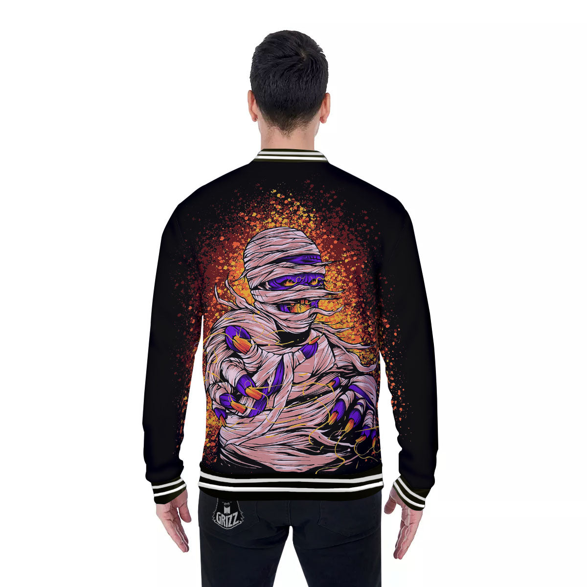 Mummy Halloween Print Baseball Jacket-grizzshop
