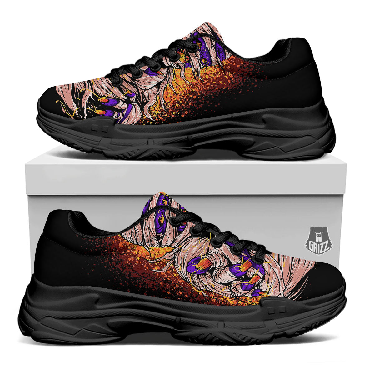 Mummy Halloween Print Black Chunky Shoes-grizzshop