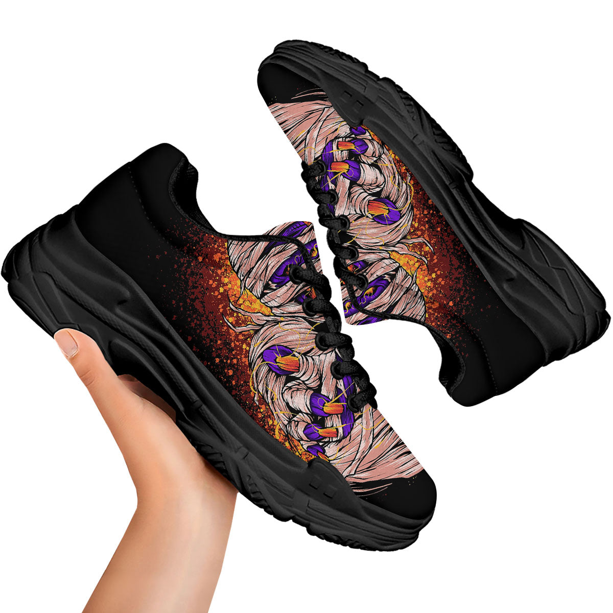 Mummy Halloween Print Black Chunky Shoes-grizzshop