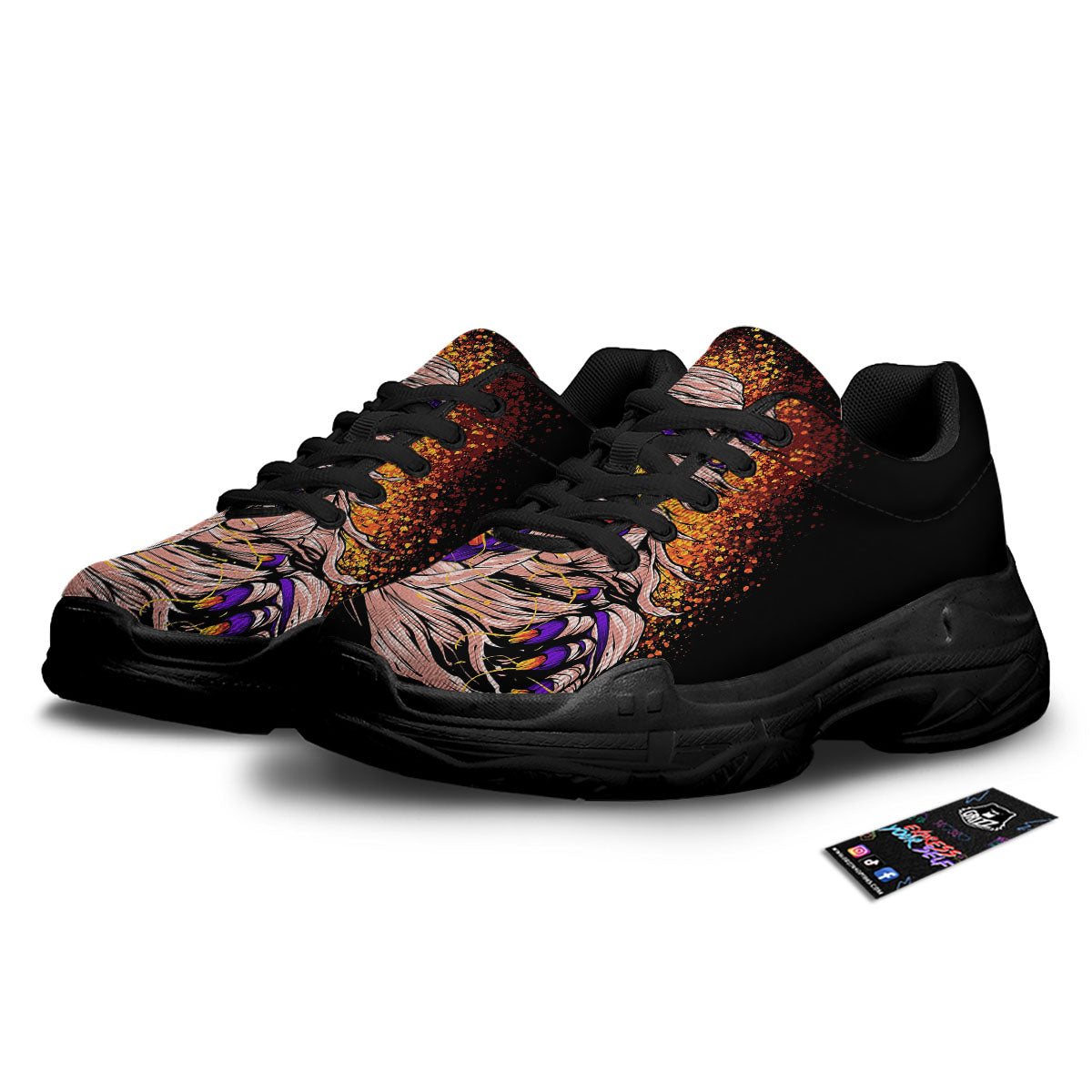 Mummy Halloween Print Black Chunky Shoes-grizzshop