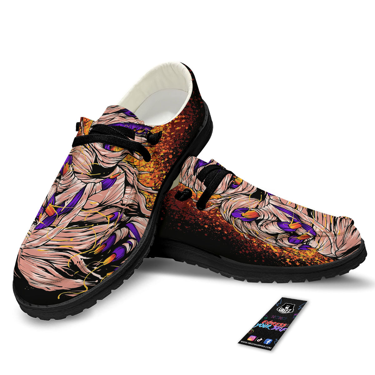 Mummy Halloween Print Black Loafers-grizzshop