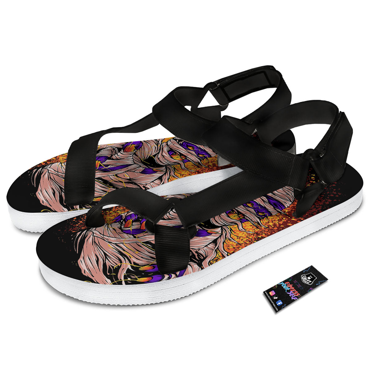 Mummy Halloween Print Black Open Toe Sandals-grizzshop