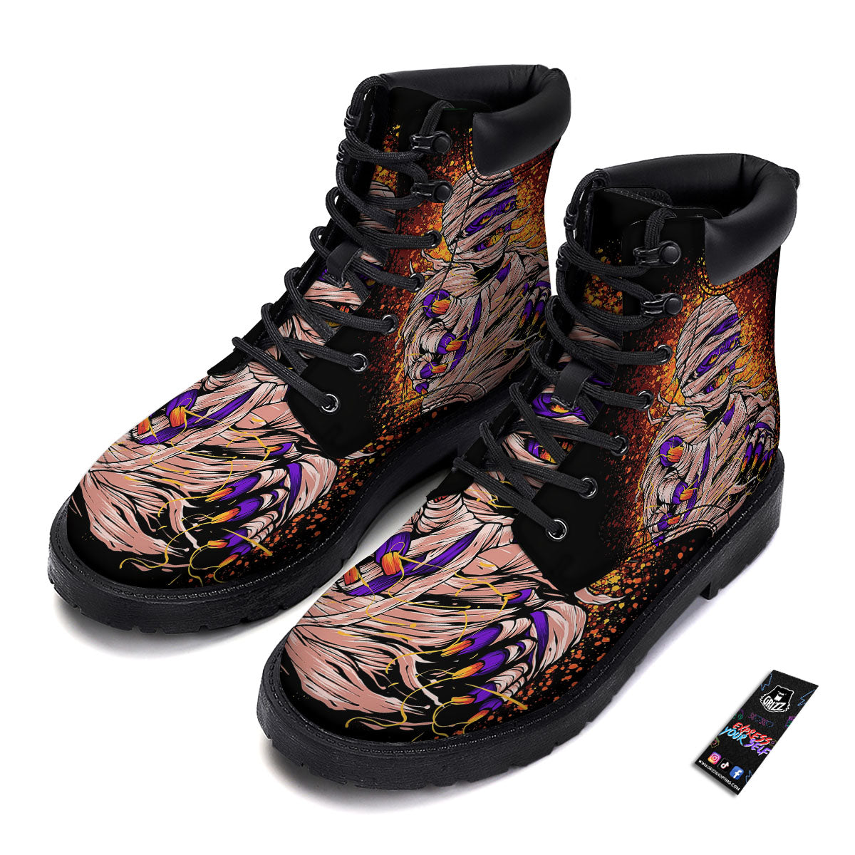 Mummy Halloween Print Boots-grizzshop