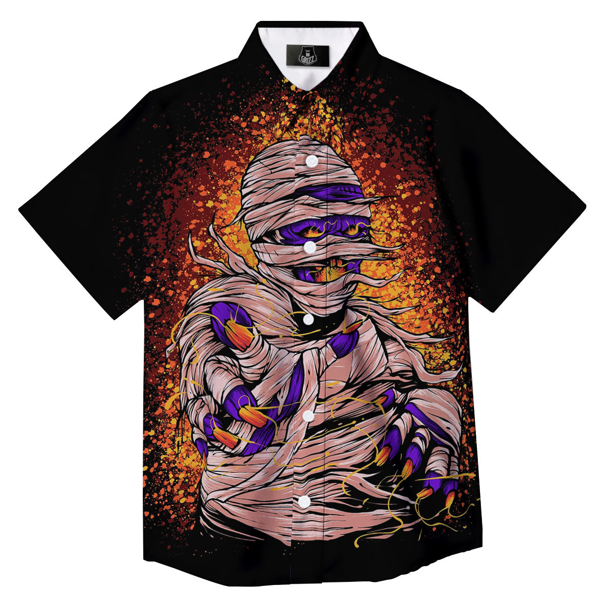 Mummy Halloween Print Button Up Shirt-grizzshop