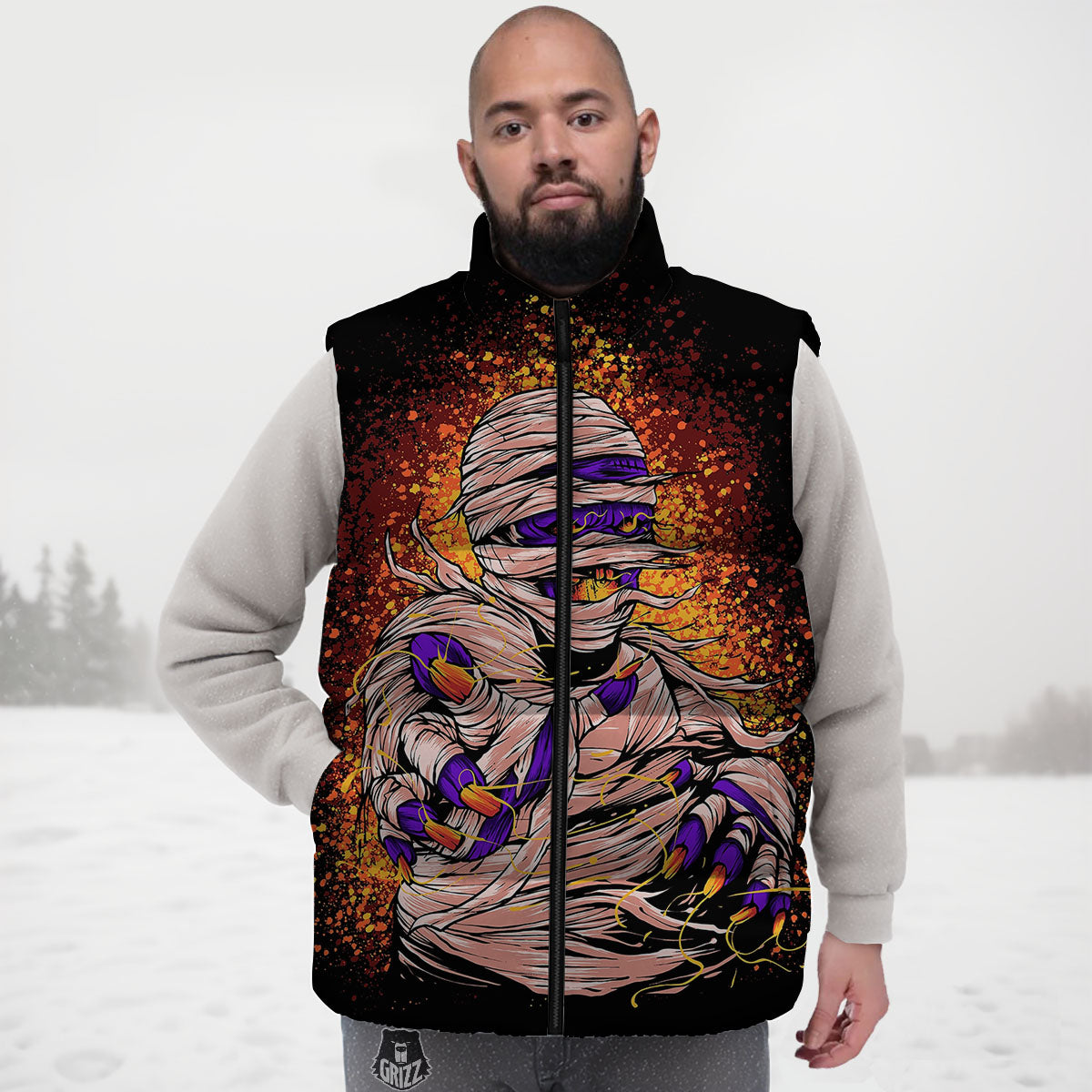 Mummy Halloween Print Down Vest