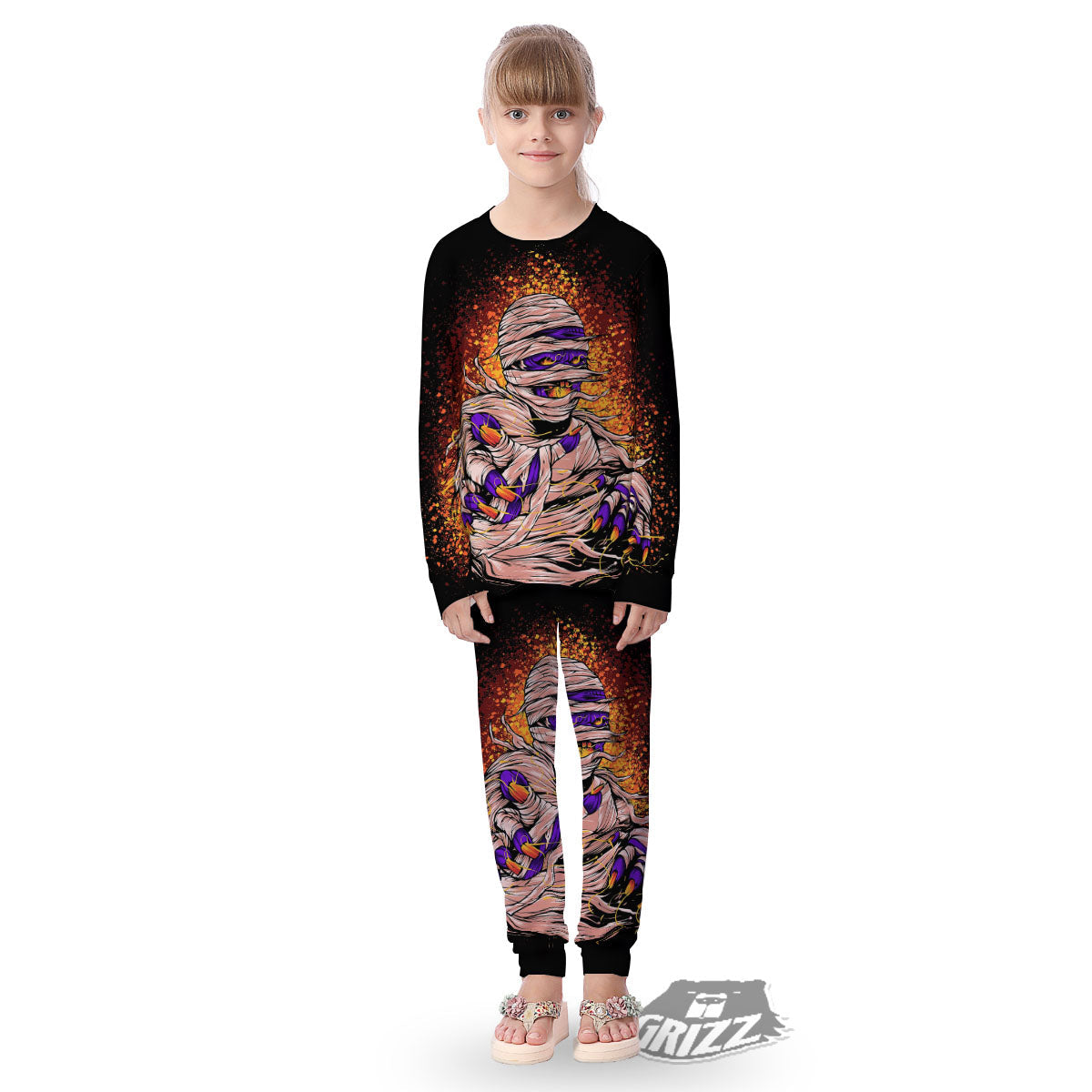 Mummy Halloween Print Kid's Pajamas-grizzshop
