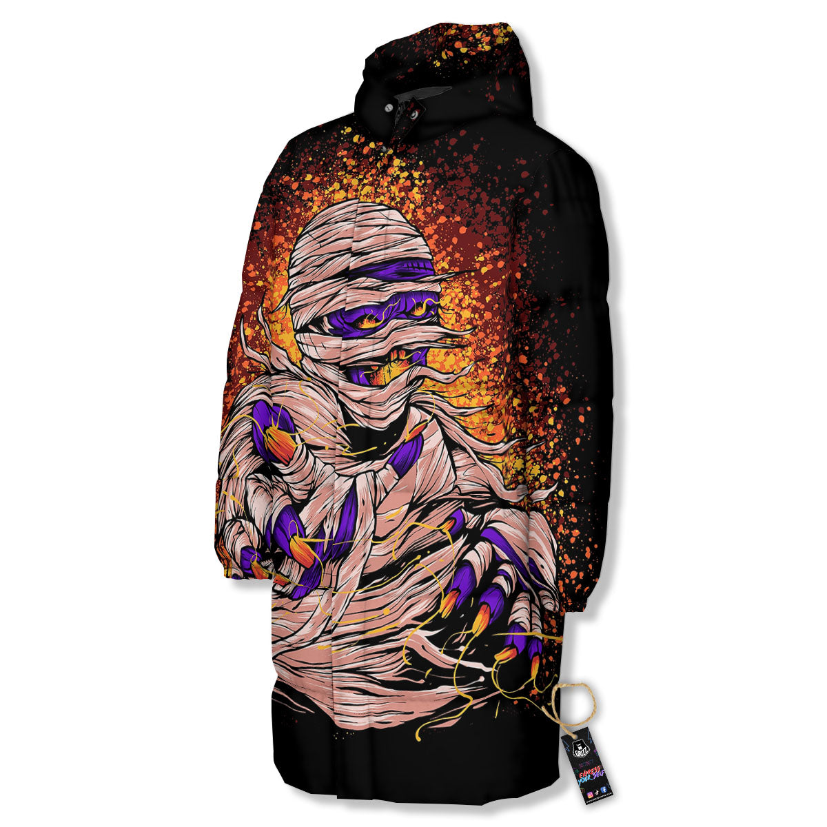Mummy Halloween Print Long Down Jacket-grizzshop