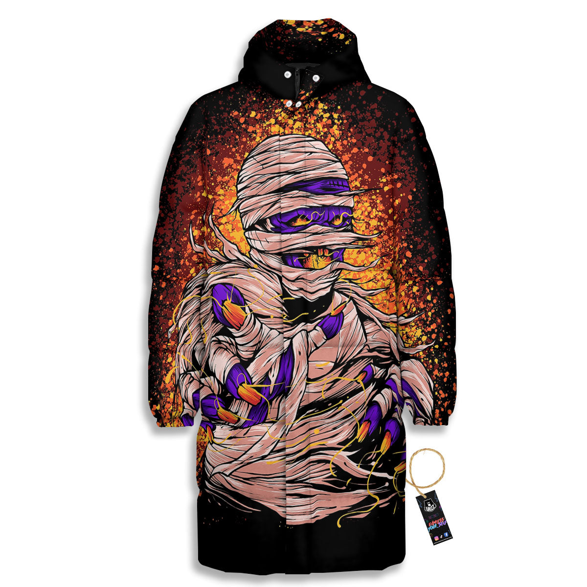 Mummy Halloween Print Long Down Jacket-grizzshop