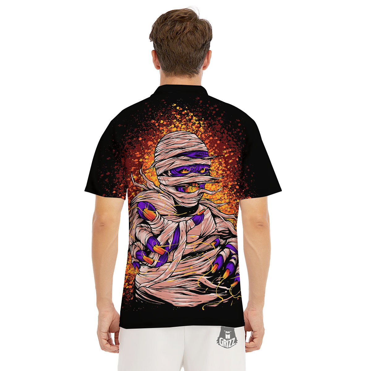 Mummy Halloween Print Men's Golf Shirts-grizzshop