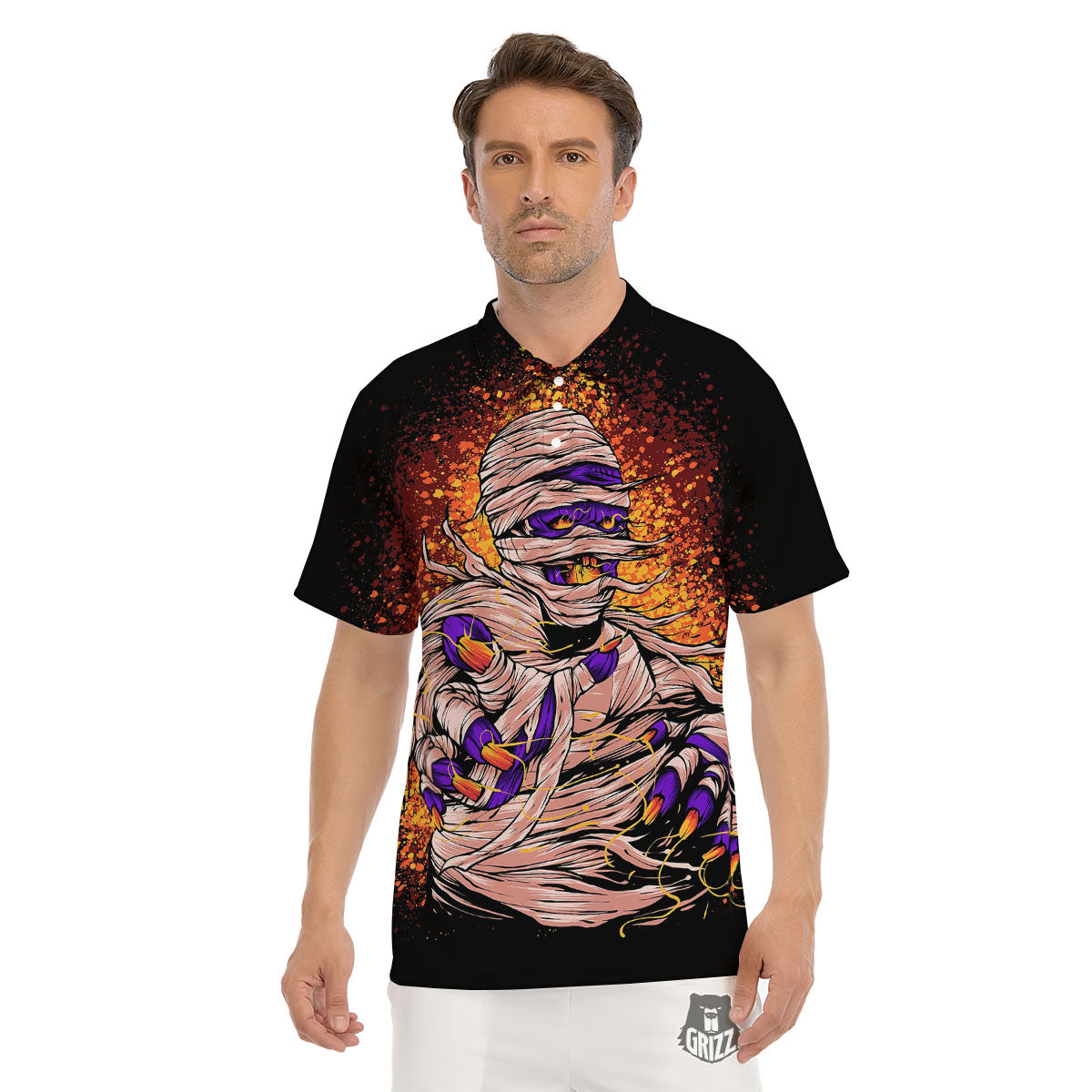 Mummy Halloween Print Men's Golf Shirts-grizzshop