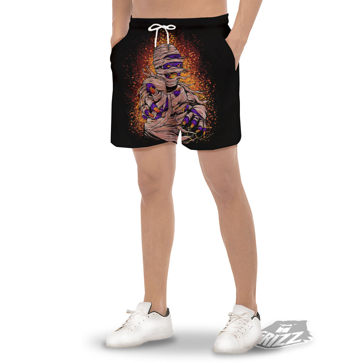 Mummy Halloween Print Men's Gym Shorts-grizzshop
