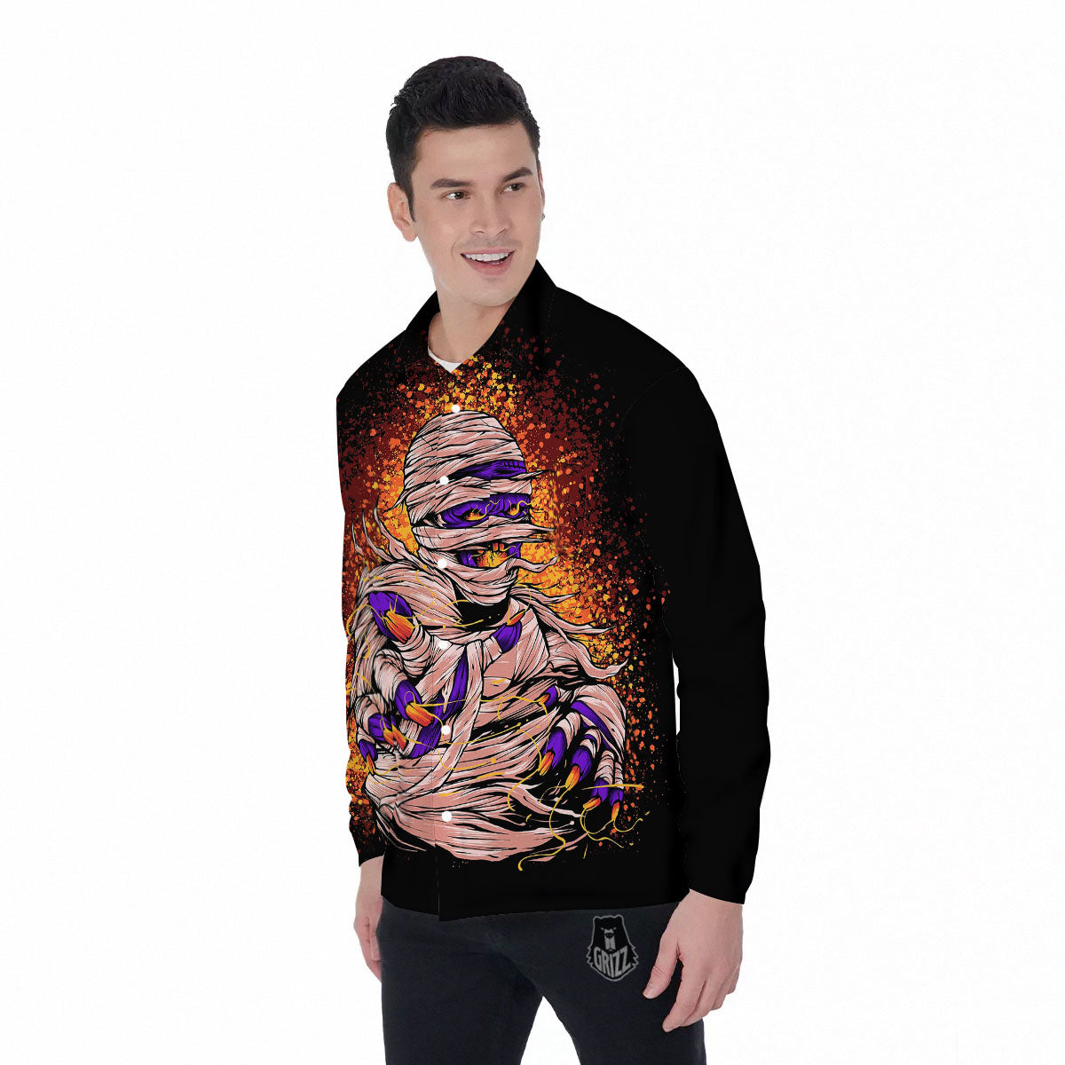 Mummy Halloween Print Men's Long Sleeve Shirts-grizzshop